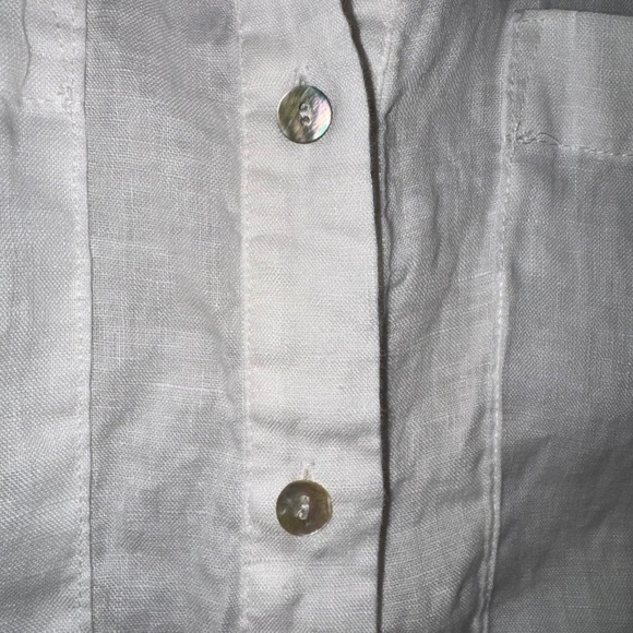 Megachoni White Linen Button Down Shirt Relaxed Fit Roll Tab Sleeve Size S - Picture 6 of 7